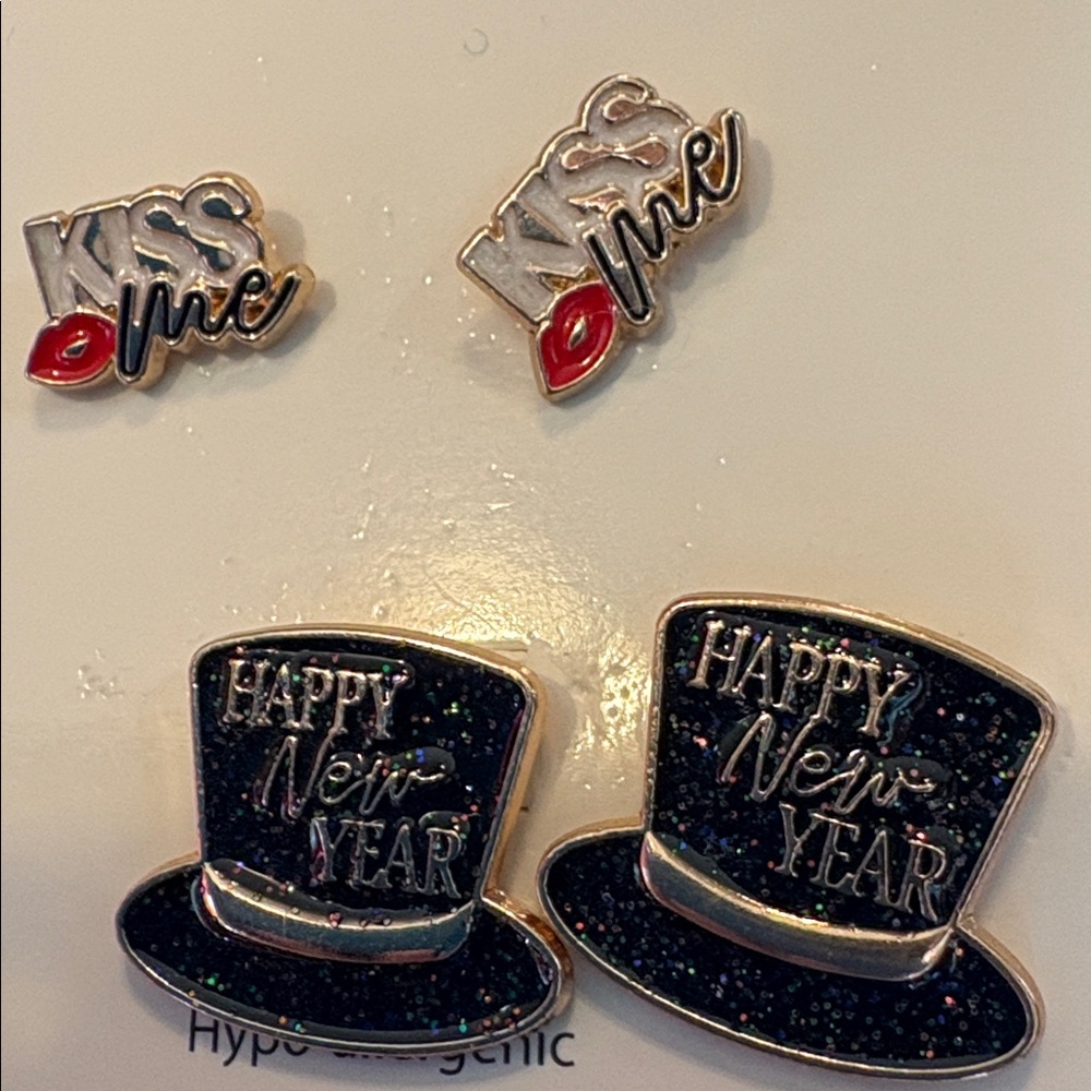 Kiss Me Happy New Year Themed Earrings Set Womens Jewelry Holidays earrings New